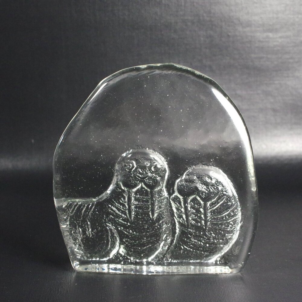 Vintage Glass Walrus Paperweight, 2 Walruses Sculpture Sea Mammals